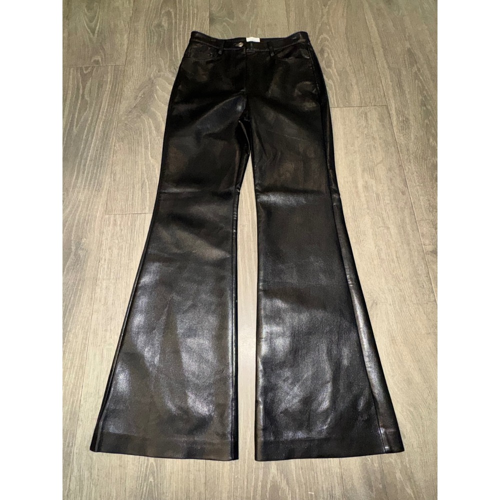 Wilfred Free Black Vegan Leather Flare Pants High Rise Wide Leg Size 4